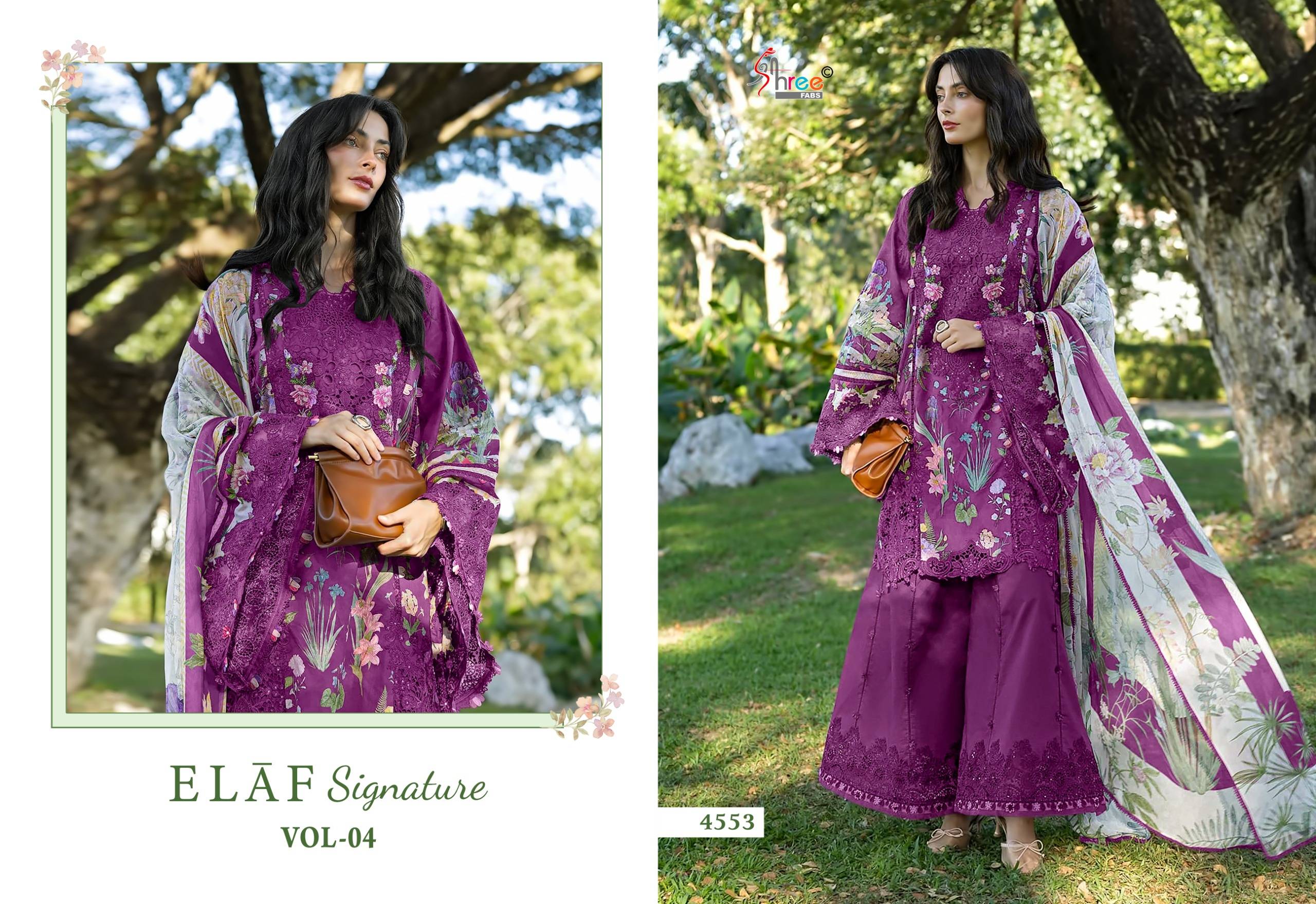 SIGNATURE VOL 4 BY ELAF 4551 To 4558 Series Beautiful Festive Suits Stylish Fancy Colorful Ethnic Wear PURE COTTON Print Dresses At Wholesale Price